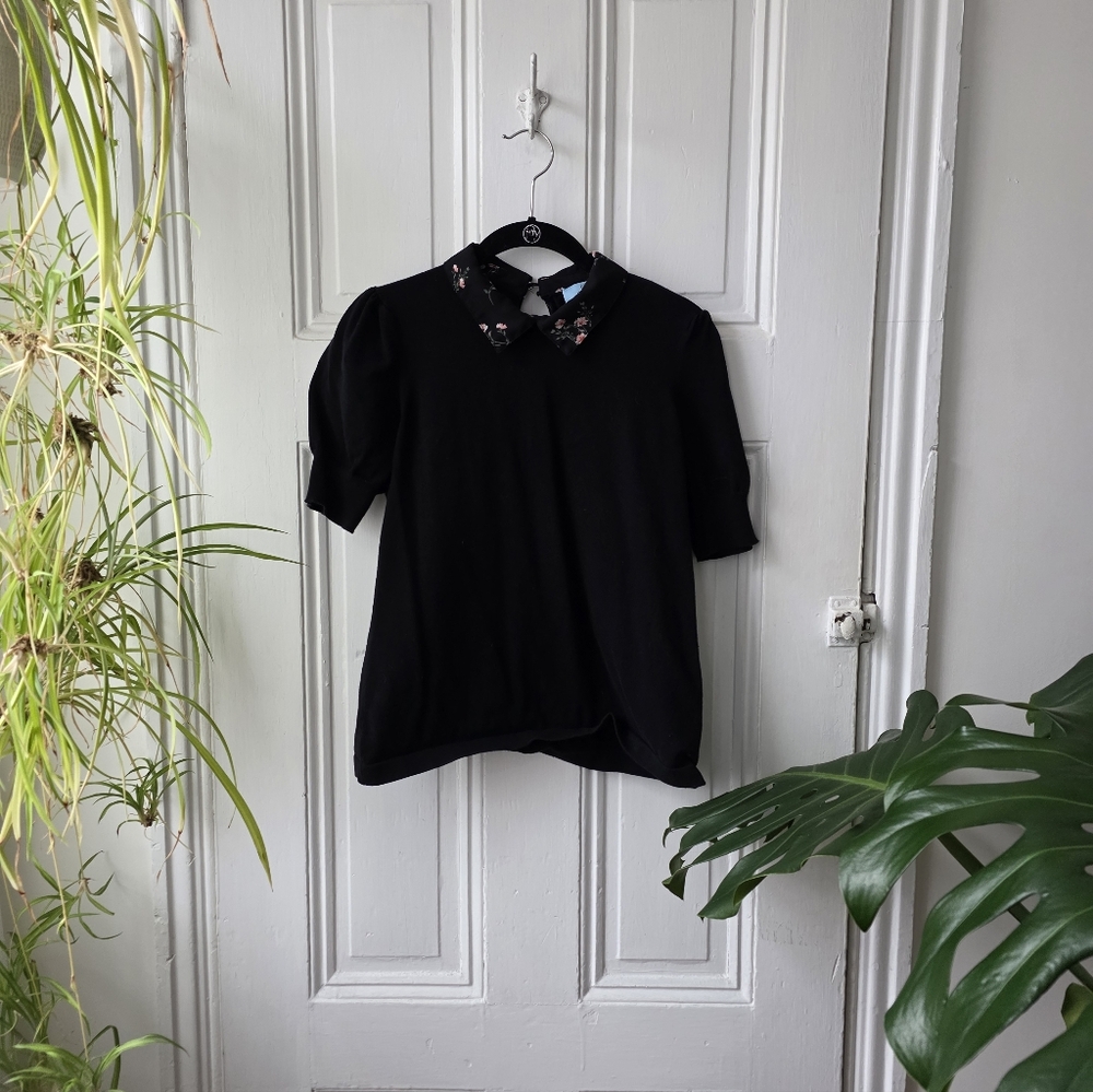 CeCe Black Top with Floral Accents